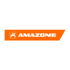 The image shows the AMAZONE logo in white text on an orange background, with a small white outlined icon of agricultural machinery to the left of the text.